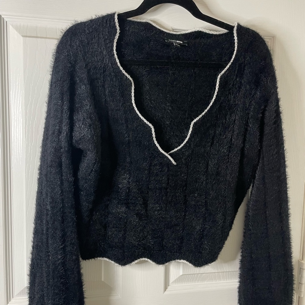 Black puff off shoulder sweater